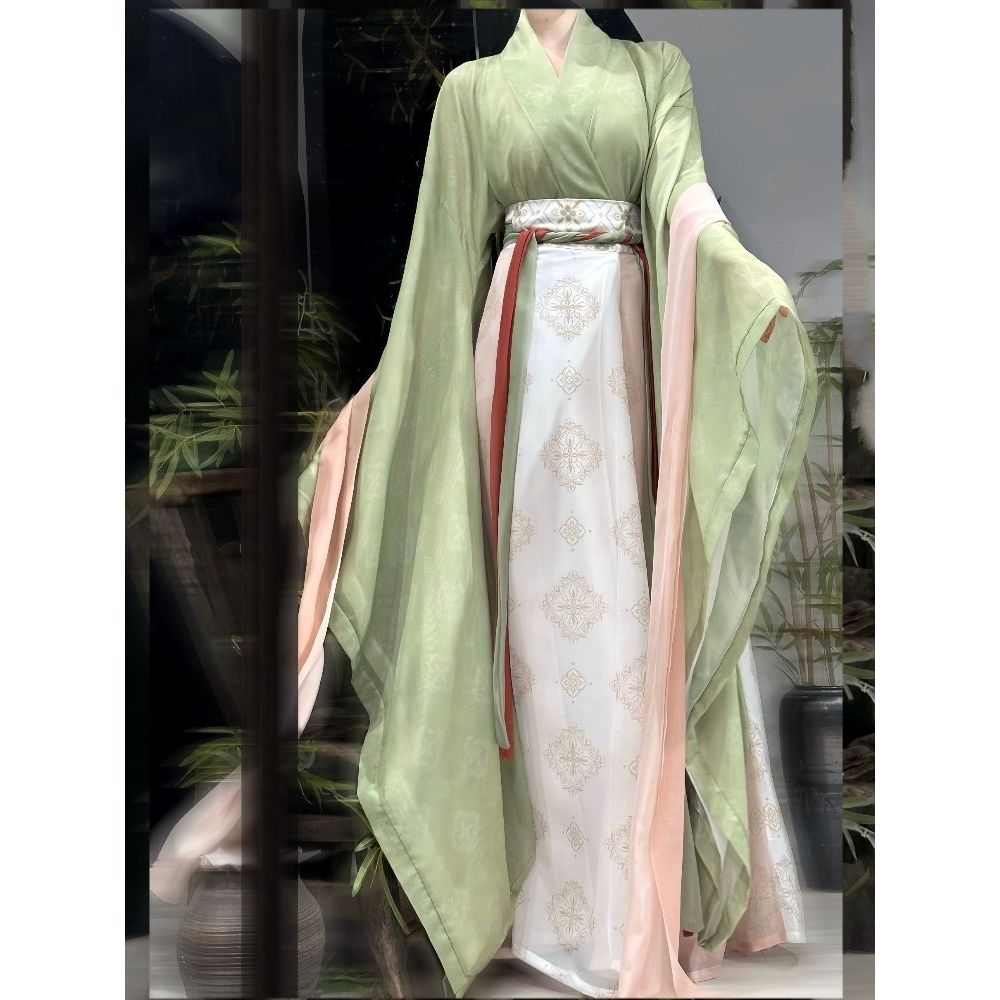 Женский повседневный костюм в стиле ханьфу с широкими рукавами и цельной юбкой в стиле китайской династии Вэй и Цзинь