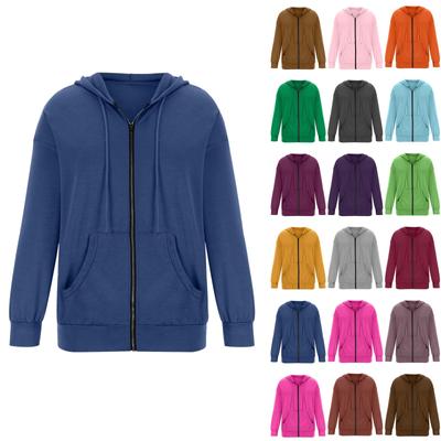 Женские модные повседневные однотонные толстовки с длинными рукавами, толстовки на молнии, пальто с карманом