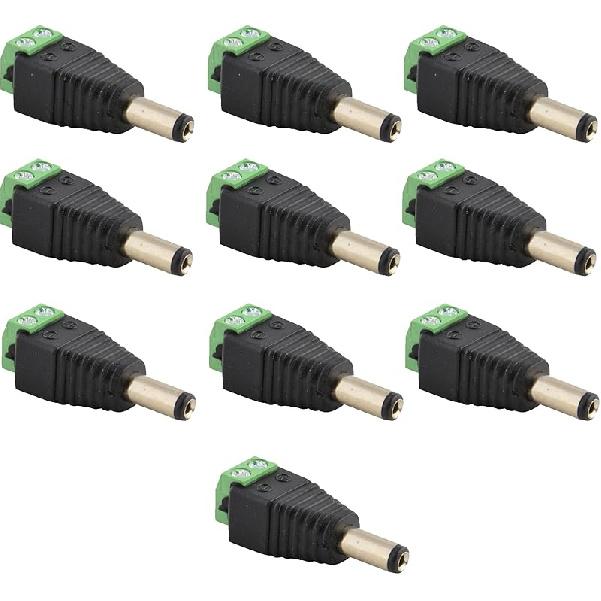 JacobsParts Male DC Barrel Power Plug Screw-on Wire Connector 5.5mm x 2.1mm for 12V/24V LED Strip and Electronics (10 Pack)