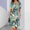 Women's Dress Large Size Skirt Round Neck Short Sleeve Clothing Retro Pattern Women's Fashion Dress Summer Edition