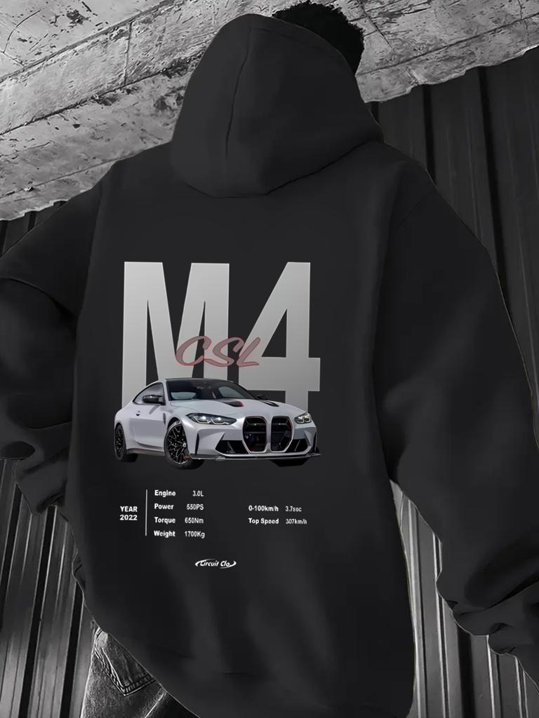 Мужская красная толстовка M4 Racing - Вдохновленная графика с белым гоночным дизайном, шнурок, карман-кенгуру, свободный крой