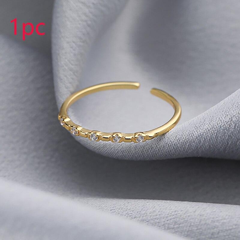 Новый регулируемый комплект колец из нержавеющей стали для женщин, простое тонкое открытое кольцо с блестящим цирконием, кольцо на указательный палец, банкетные украшения на день рождения