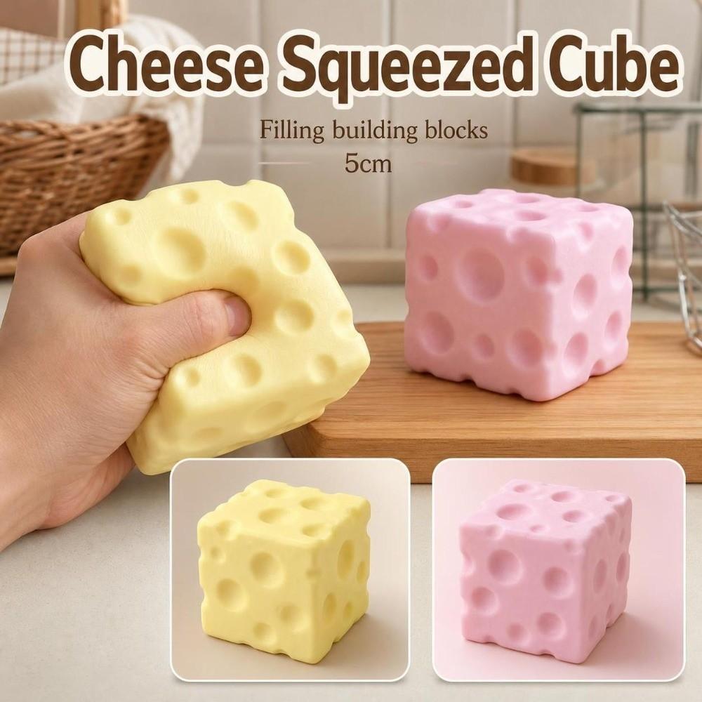 5cm Cheese Squeezed Cube Crunchy TPR Fidget Toy Novelty Crackling Cheese Pinch Office Desk Toy