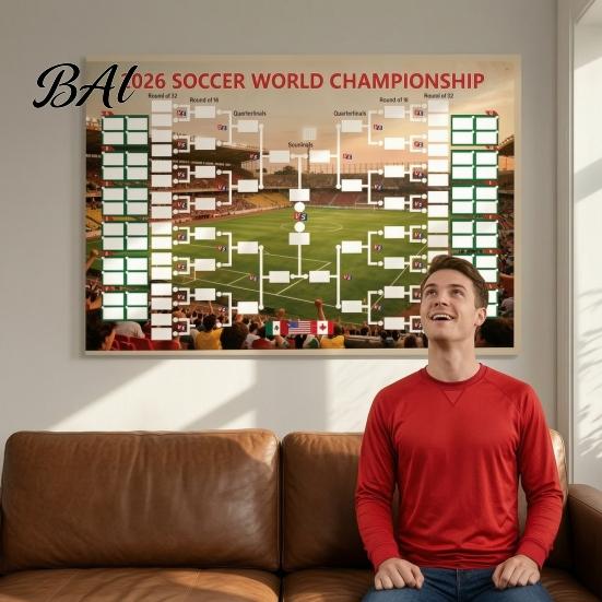 Long-term Use Sports Chart Soccer Wall Poster, Knockout Schedule And Finals Tracking Polyester Flag Flag, Reusable Waterproof Tapestry for Game