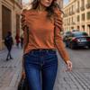2024 Women's Autumn/Winter Slim Fit Cashmere Bubble Sleeve Top with Round Neck