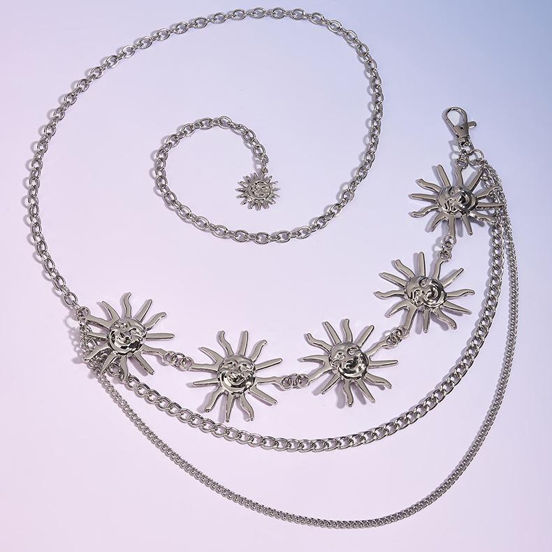 Punk Gothic Moon Sun Waist Chain for Women Dress Jewelry Belt