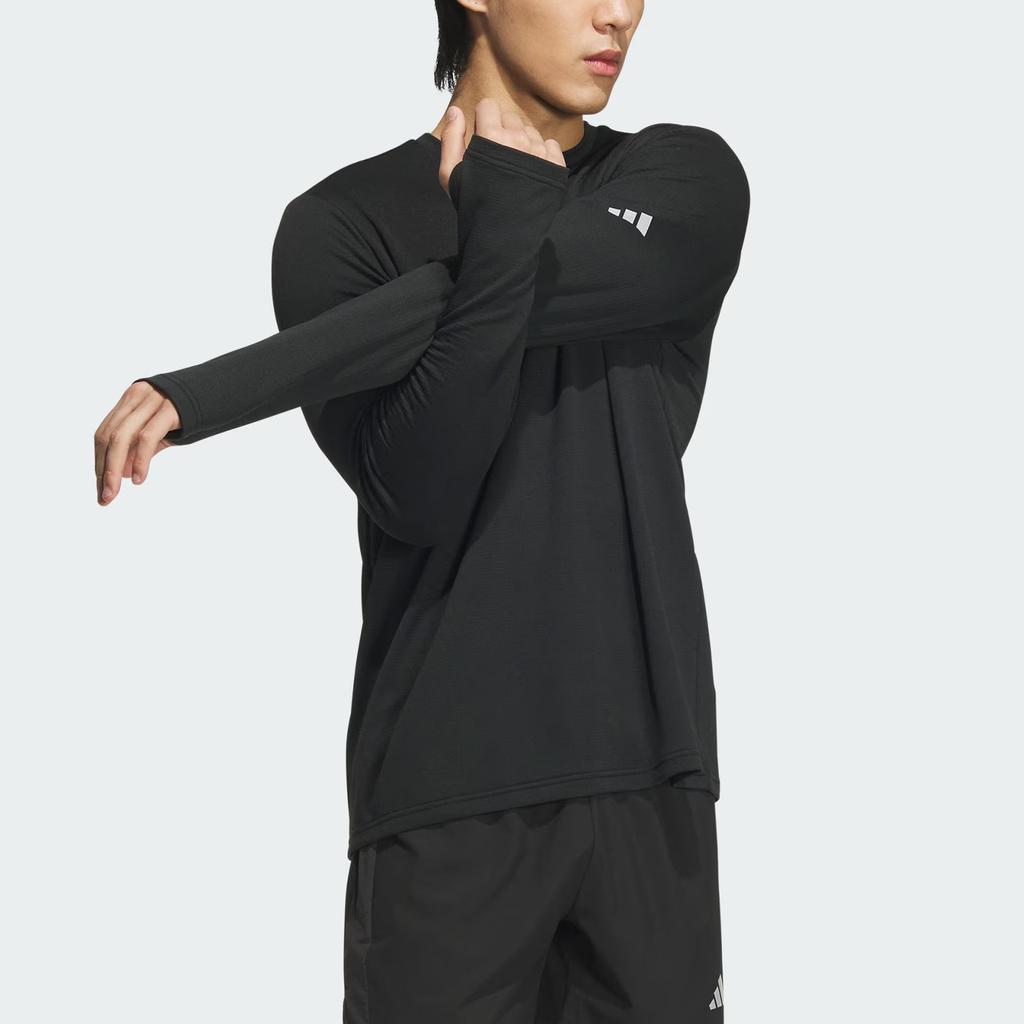 Adidas FW24 ESS RN T LS WR Solid Color Comfortable Running Long Sleeve T-Shirt Men Tops Black Deep-Silver-Gray JV6927