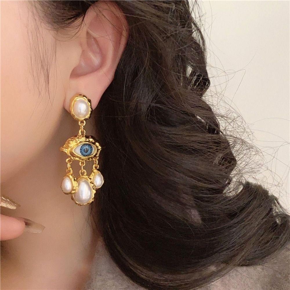 Vintage Devil Eye Earrings Water Droplet Exaggerate Earring Fashion Pearl Drop Earrings  Women