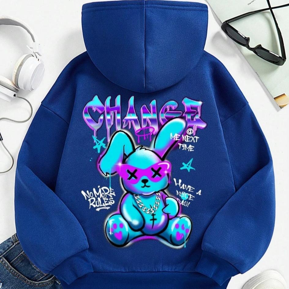 Модный свитшот с принтом в виде кролика и мультфильмов, женская мода, универсальная уличная толстовка с круглым вырезом, повседневные толстовки с капюшоном, пуловер, одежда больших размеров