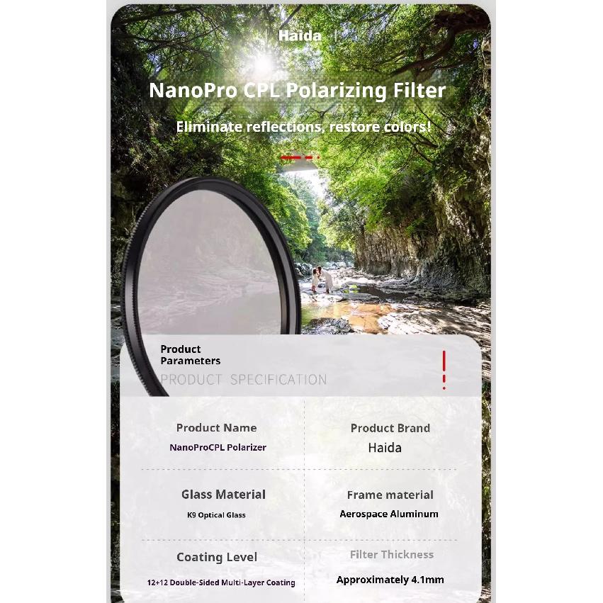 Haida NanoPro CPL Polarizing Filter Professional Polarizing Filter with Double-Sided Coating for Mirrorless and DSLR Cameras