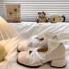 French Shallow Mouth Mary Jane Single Shoes 2025 Spring and Autumn New Bow High Heel Square Head Leather Shoes with Skirt Versatile Foreign Style