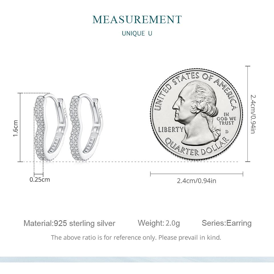 Bisaer 925 Sterling Silver Heart-shaped Ear Buckles Love Hoop Earrings Pave Setting CZ for Women Fine Jewelry Gift