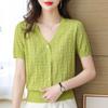 Summer Women's Knitted T-shirt Hollow Short Sleeve Knitted Shirt Women's Thin Loose Look Slimming Top