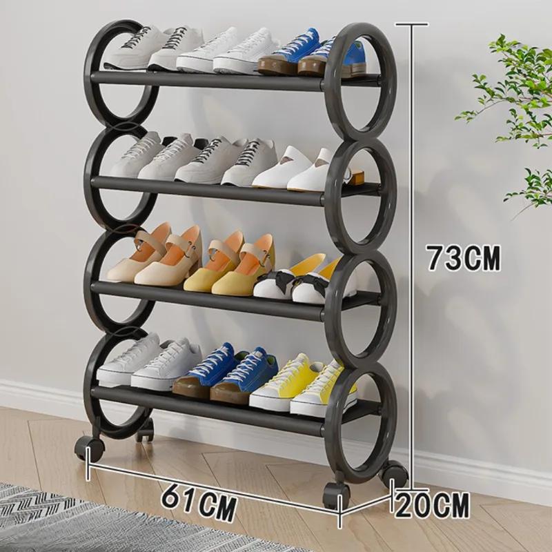 Space Saving Shoe Rack Nail Free Storage Cabinet Household Dustproof Rust Proof Shoe Shelf Portable Shoes Organizer with Roller