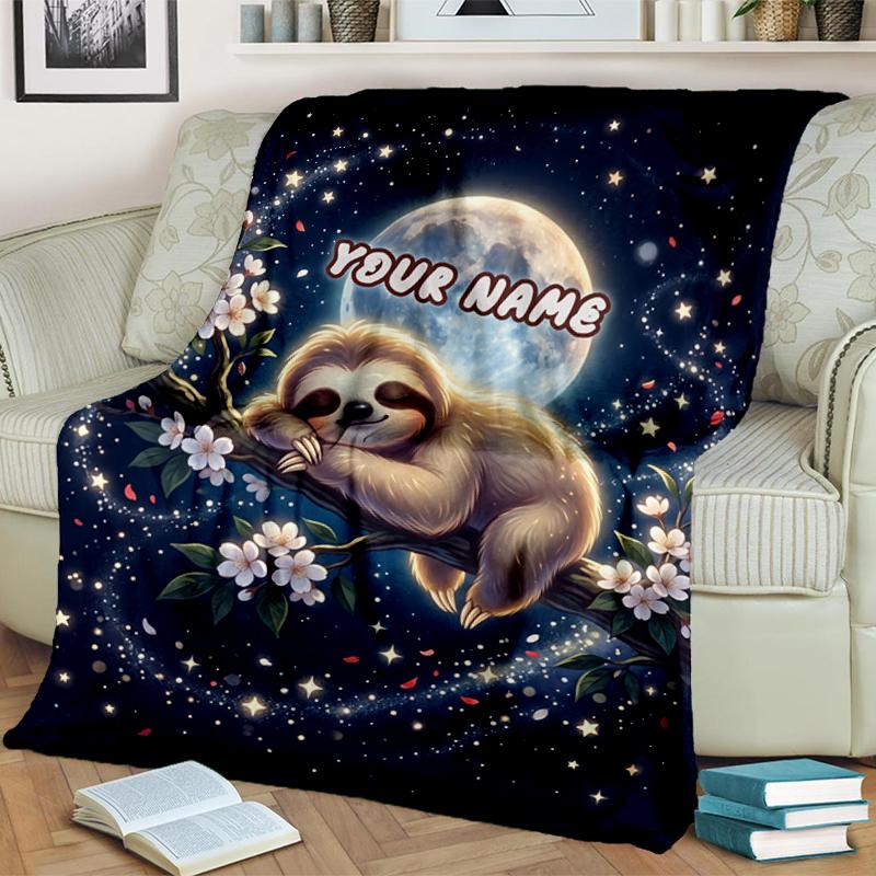 1PC Custom Name Night Sloth Dreams blanket versatile,all-season throw suitable for the living room,bedroom,camping,travel,and gift