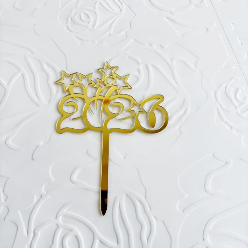 1pc Gold 2026 New Year Cake Topper Xmas Cupcake Topper Christmas New Year Party Cake Decorations