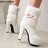 Fashion 2025 Winter Womens Fashion High Heel Boots White Black Fur Tassel Bowtie Lovely Lolita Ladies Party Wedding Shoes Size 35-43