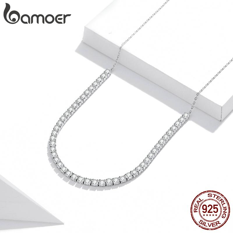 Bamoer 925 Sterling Silver Glittering Clavicle Chain for Women Adjustable 17.3 Inches Chain Necklaces