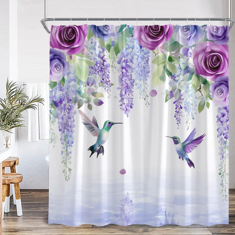 Bird Shower Curtains Colorful Birds On Tree With Green Leaves Farmhouse Bath Curtain Polyester Fabric Bathroom Decor With Hooks