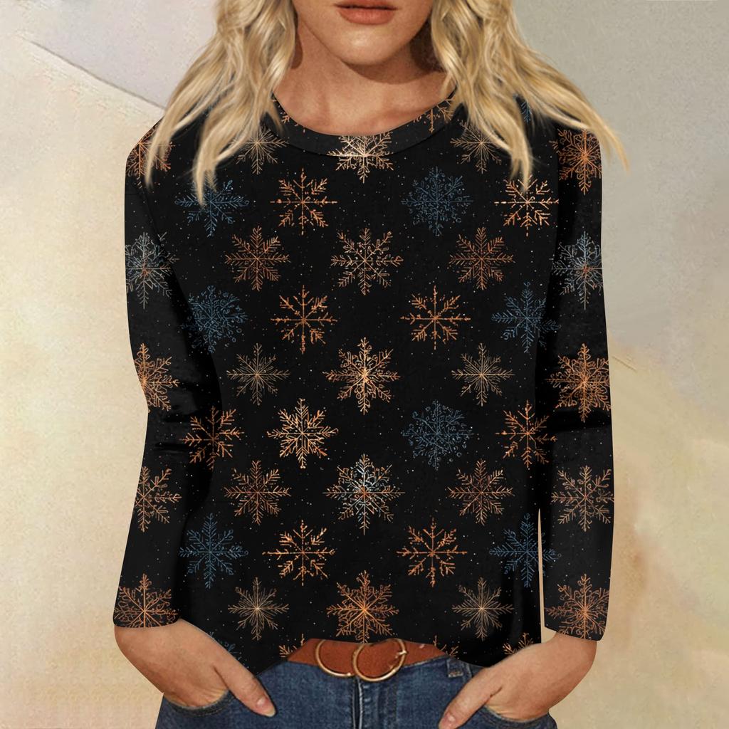 Women's Fashion Casual Long Sleeve  Print Round Neck Top