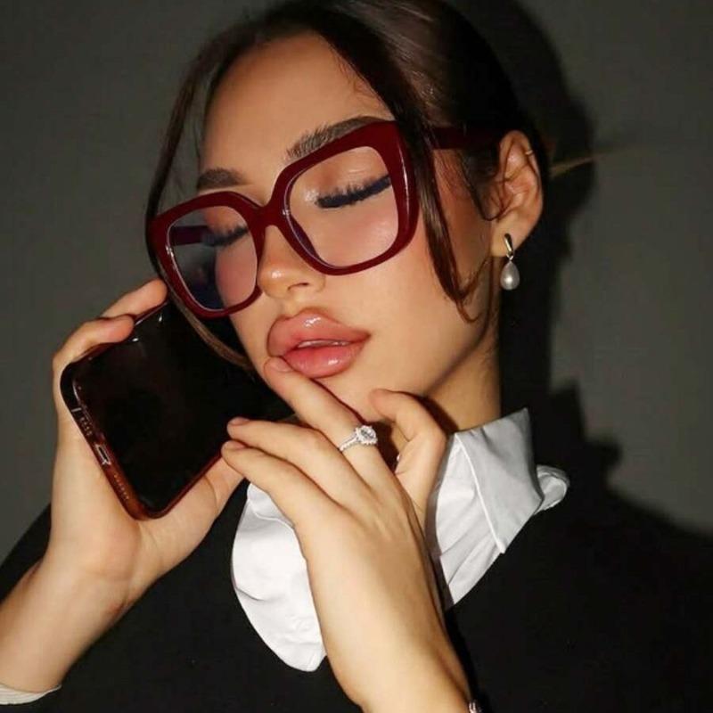 1pc Vintage-Inspired Burgundy Square Frame Glasses for Women Oversized Eyeglasses Perfect for Daily Wear Everyday Glasses
