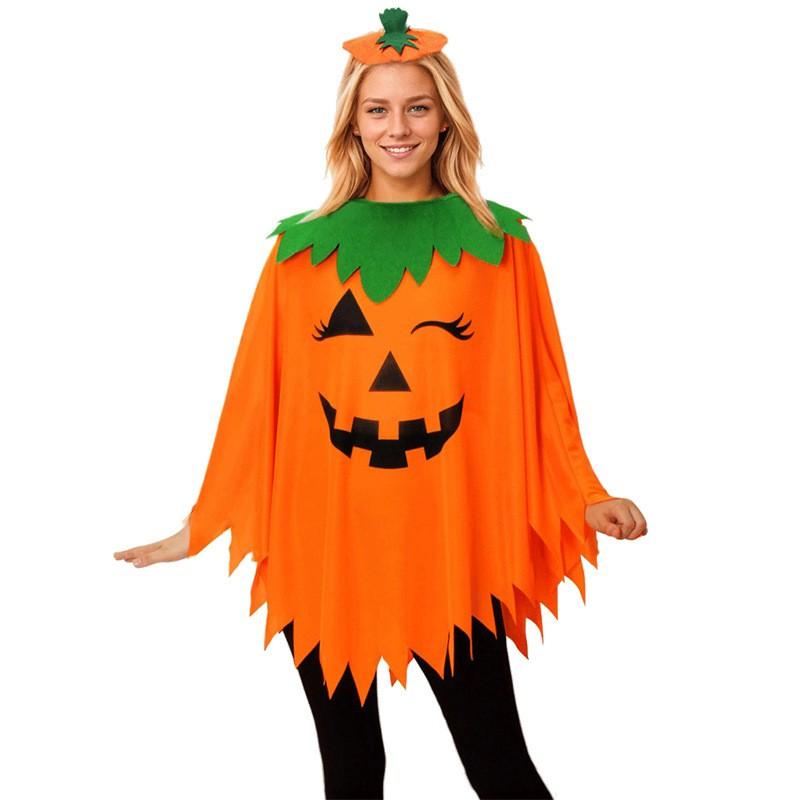 Halloween Costume Cape Set Adults - Pumpkin Hooded Cloak With Headband Optional Trick-or-Treat Bag