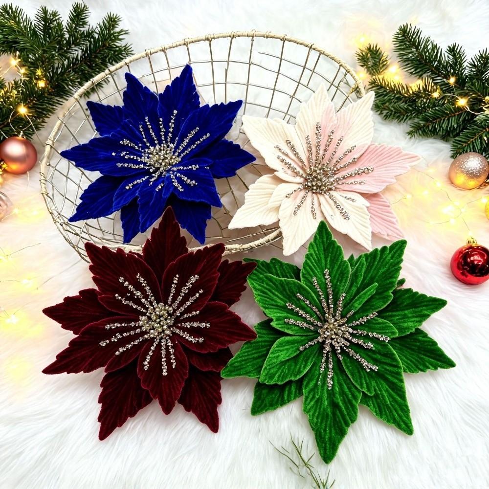DIY Artificial Poinsettia Flower 24CM Sequins Flower Christmas Glitter Flower Christmas Decor