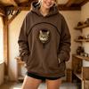 Cat Holder Pullover Women Pet Carrier Hoodie with Front Side Pockets, Solid Color Casual Hooded Dog Sweatshirt, Carrying Pouch Top for Autumn