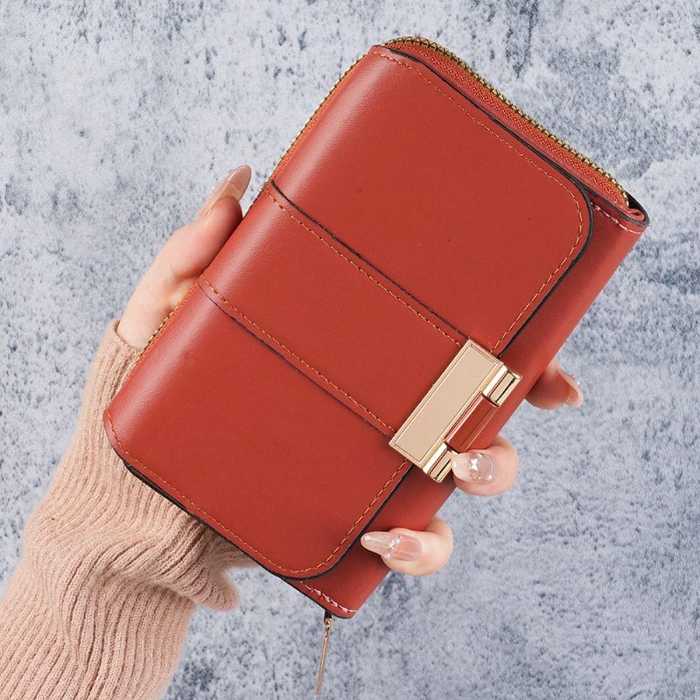 Складной короткий кошелек из ПУ кожи на молнии, женский держатель для карт, водонепроницаемый кошелек-трифолд, подарок