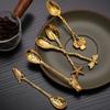 Retro Metal Coffee Spoon Dragonfly Branches Leaves Shape Ice Cream Cake Dessert Milk Mixing Spoon Kitchen Gadgets Tableware