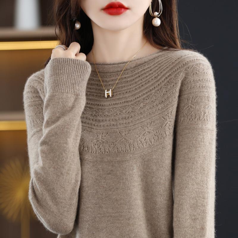 Женский свитер с круглым вырезом и подвернутым краем, кашемир Qinghe, 30% кашемира 70% шерсти, зимний вязаный свитер, осенний свитер, кашемировый свитер