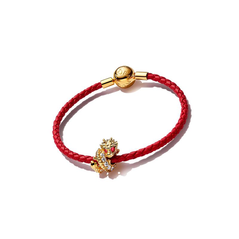 Pandora Little Golden Dragon Story Chain Bracelet Women's Red ZT2493