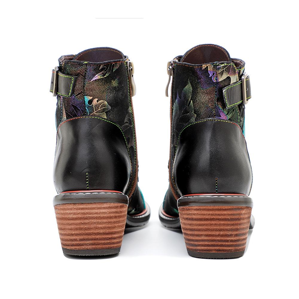Johnature Короткие сапоги ручной работы с контрастным принтом, повседневная удобная женская обувь из натуральной кожи в стиле ретро в стиле ретро