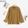 ZANZEA Женская повседневная хлопковая блузка свободного кроя с отложным воротником и рукавом 3/4