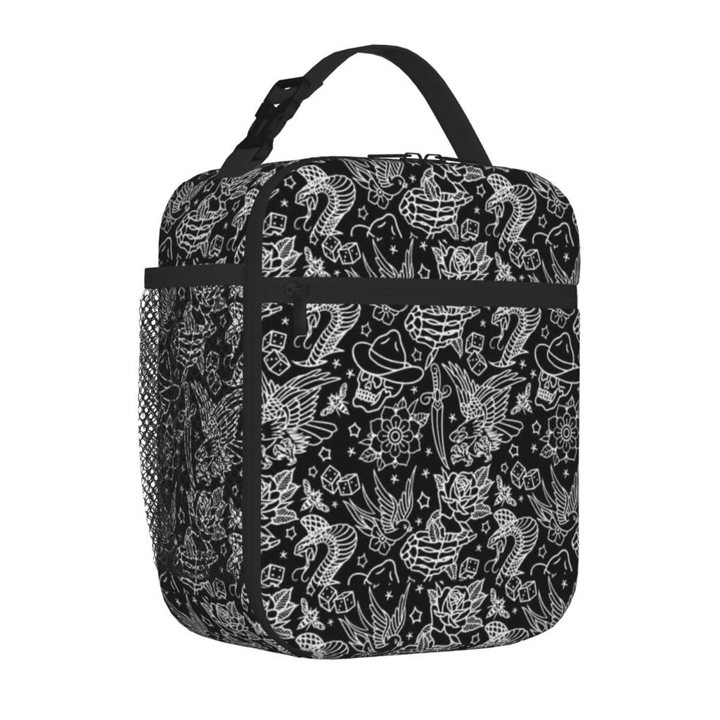 Bestselling American Traditional Tattoo Flash Print Animal Face Canvas Lunch Bag Mountain Trip Meal Prep Bag