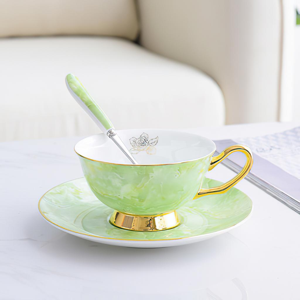 Ceramic Gold Inlay Tea Pot and Cup Set Marbling Purple Drinkware Europe Ceramic Mug Sugar Bowl Creamer Afternoon Tea Coffeeware