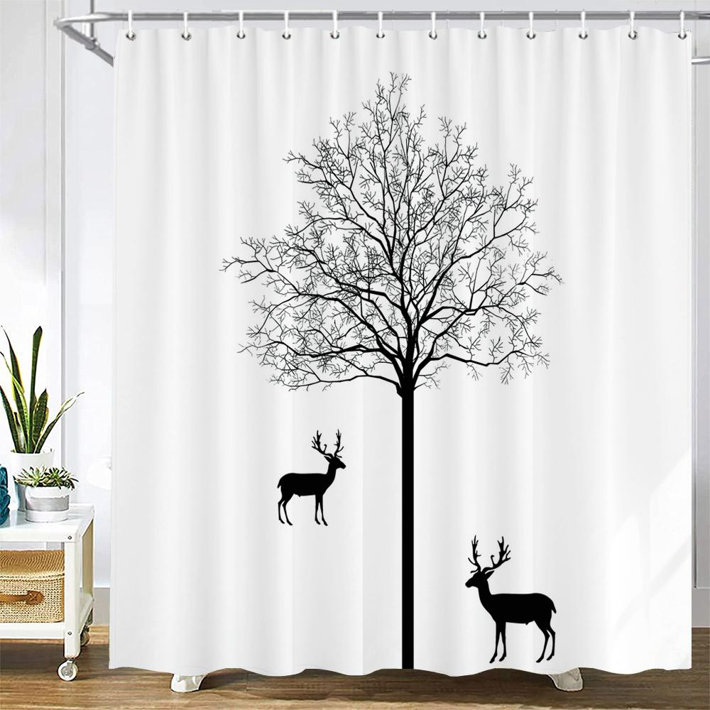 1PC Modern Minimalist leaf Pattern Shower Curtain with Hooks - Design Chic Green leaves Plants Bathroom Curtain Decorationks