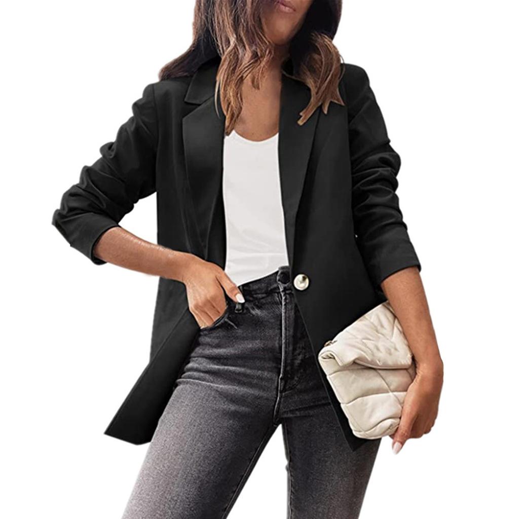 Женский однотонный повседневный кардиган с длинным рукавом и карманом, повседневная куртка, пиджак