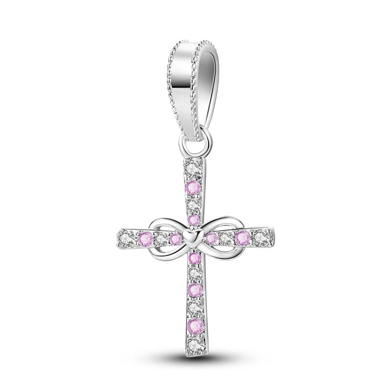 Cross Charms Fit Fashion Original Bracelets 925 Silver Pave Zircon Bible Bead Religion Holy Angel Safety Chain Charm DIY Jewelry