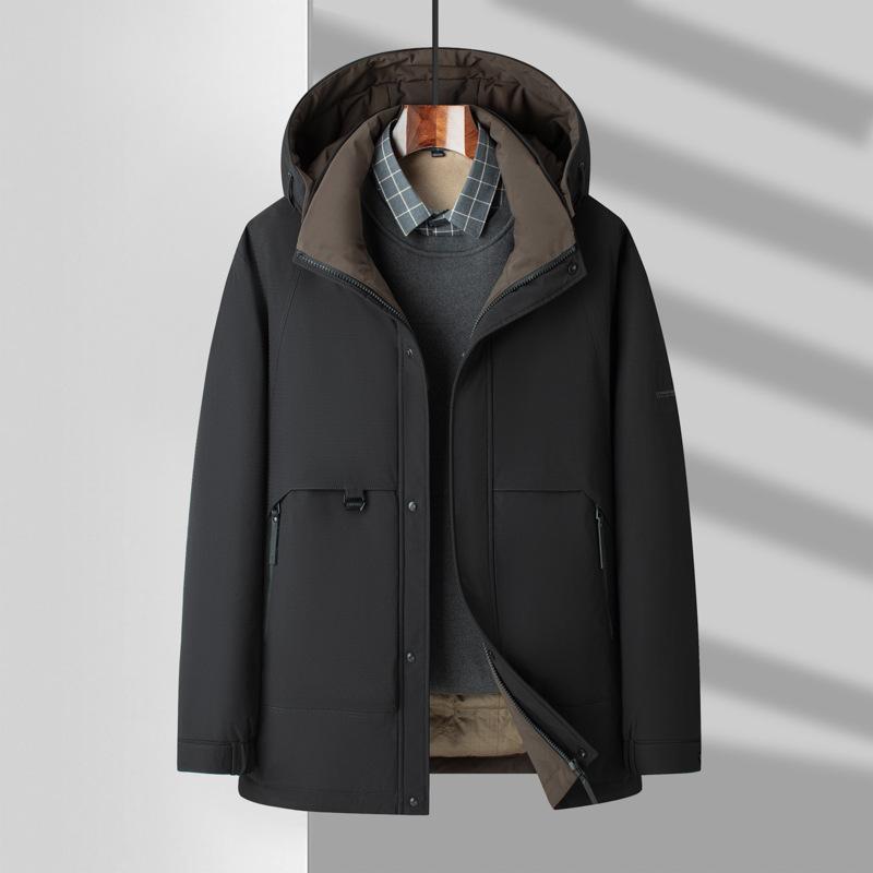 Men's Down Jacket Autumn and Winter White Duck Down Warm Removal Cap Thickened Down Tooling Middle-aged and Young People Cold-proof Jacket