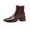 Genuine Leather Winter Thick Med Heels Chelsea Boots Women Zipper Ankle Boots