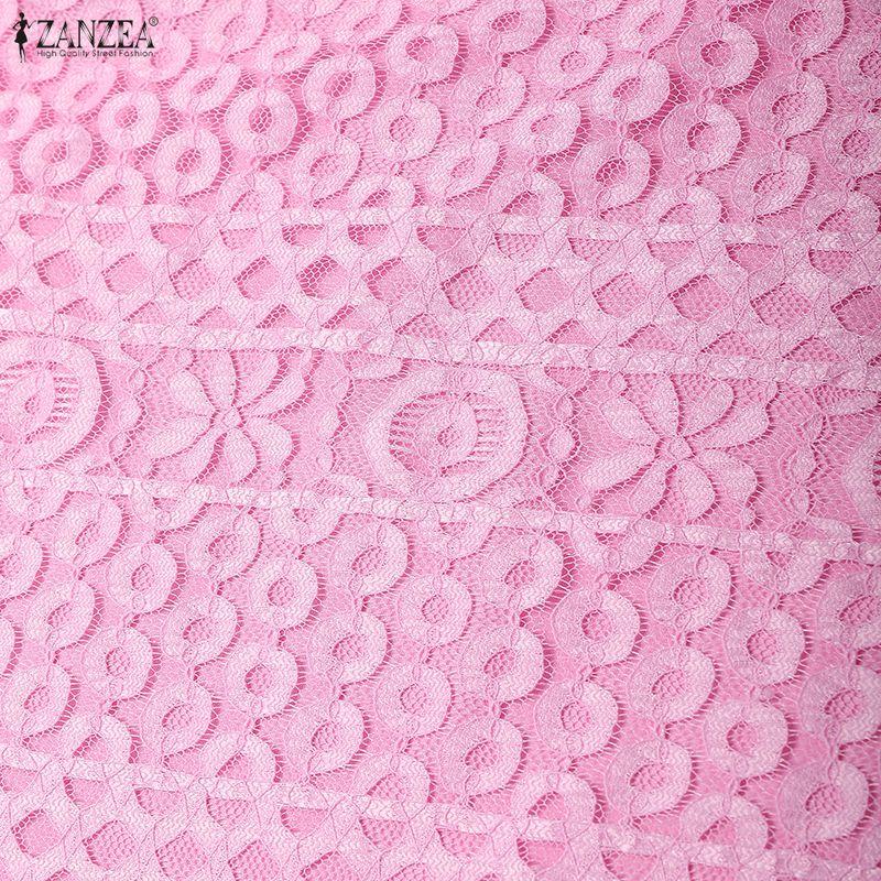 ZANZEA Женское летнее повседневное платье с коротким рукавом, квадратным вырезом, лоскутным кружевом