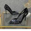 Fashion Women Single Shoes Shallow Mouth Point Temperament Sexy Black High Heels Fashion Women's Shiny Elegant High Heel Banquets Pumps