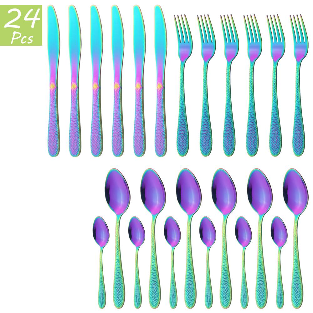 6People Gold Cutlery Set Knife Fork Tea Spoon Tableware High Quality Stainless Steel Dinnerware Home Kitchen Flatware Silverware