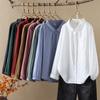 Double Layer Cotton Yarn Long Sleeved Shirt Women's Artistic Small Pointed Collar Simple Versatile Base Shirt Top Blouses & Shirts