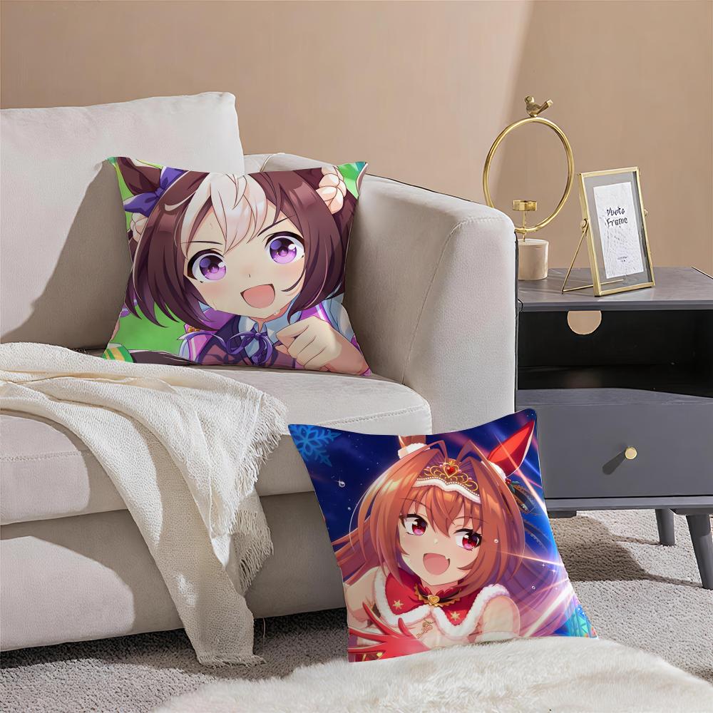 Cheerful  Anime UUmamusume Pretty Derby Cushion Cover Throw Pillow Cover Hidden Button Durable Polyester Chair Cushion
