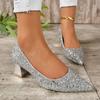 Glitter crystal shoes sequined high heels women's 2024 new pointed plus size socialite silver pregnant woman bride wedding shoes