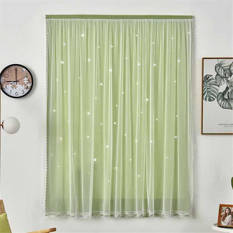 Двухслойная марлевая утолщенная 95% затемняющая штора со звездами и вырезом - Волшебные самоклеящиеся оконные жалюзи для дома/спальни