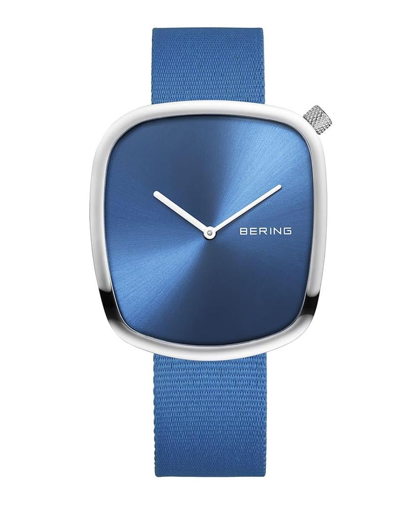Bering Pebble Men's Watch 18040-307 Blue Dial, Slim Minimalist, Stainless Steel