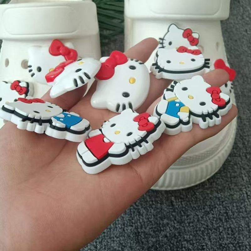 6Pcs/Set Sanrio Hello Kitty Bowknot Diy Sandal Charms Sweet Cute Cartoon Pvc Garden Shoes Buckle Accessories